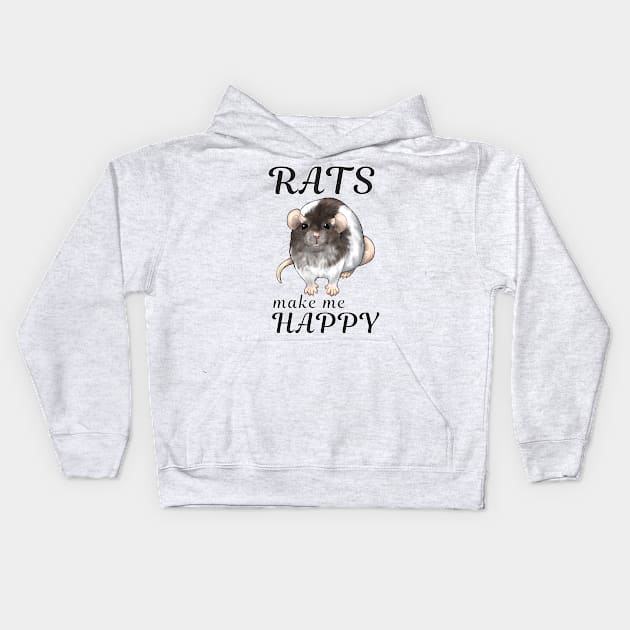 Rats make me happy - Black hooded ver. Kids Hoodie by mdaviesart